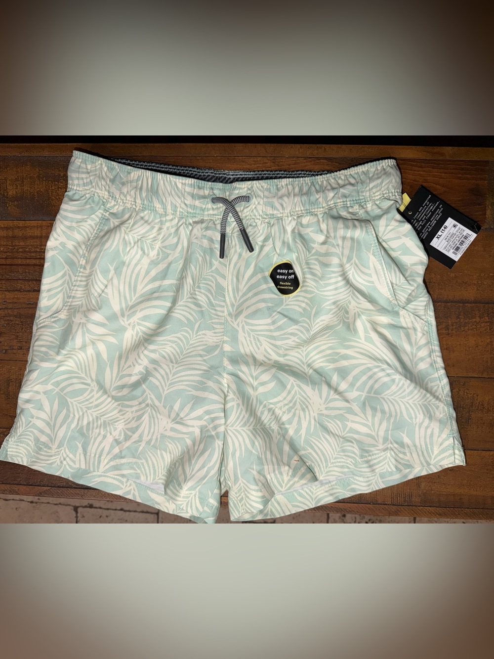 Light Aqua Palm Print Swim Shorts